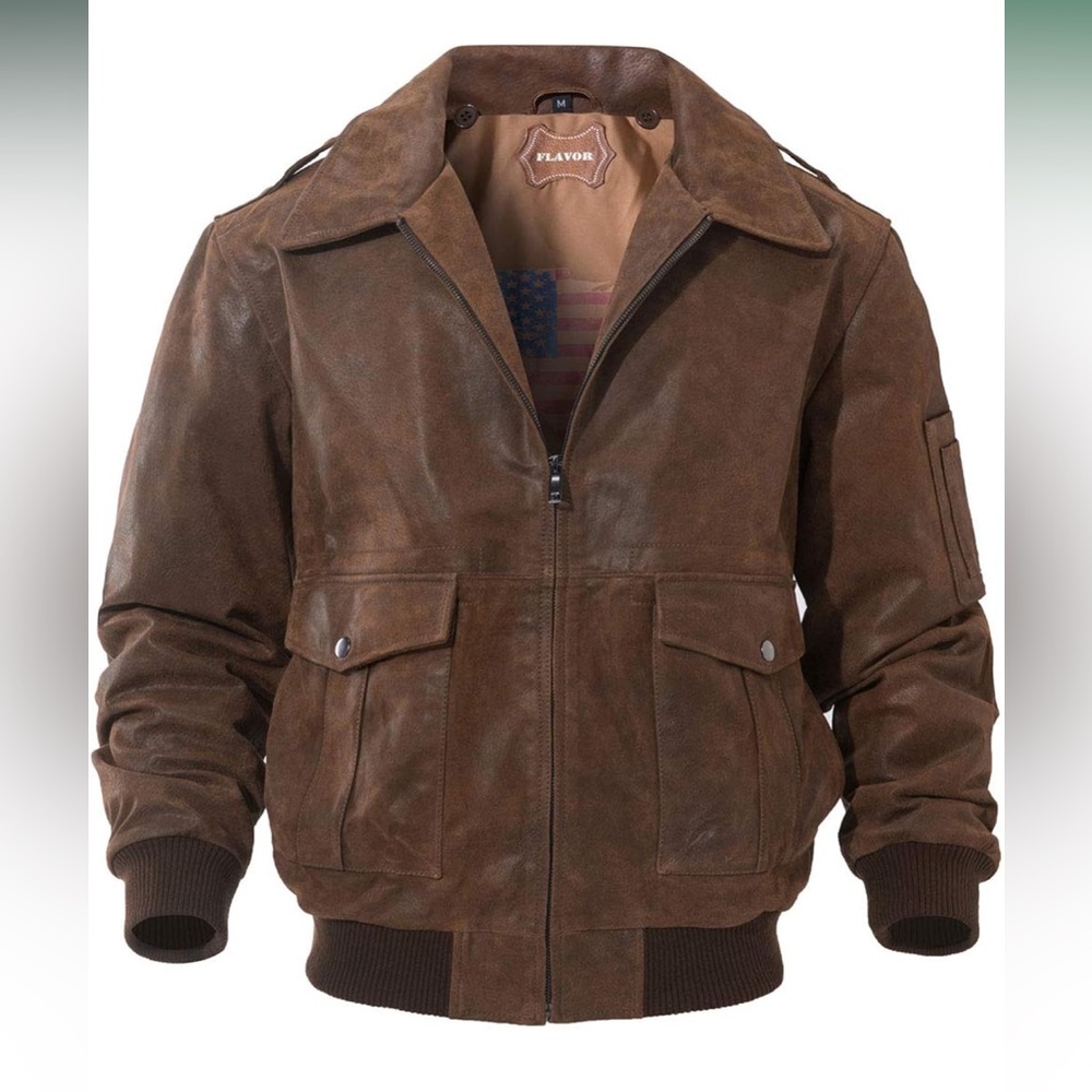 FLAVOR Men's Leather Flight Bomber Jacket Air‎ Force Aviator NWT Size M